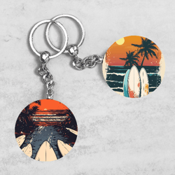 Sunset Beach Keychain Designs, Summer Keychains, Surfboard Keychain Sublimation