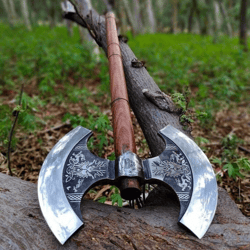 Double Head Axe Handmade Medieval Viking Axe High Carbon Steel Forged Axe Gift For Him Survival Camping Outdoor Axe