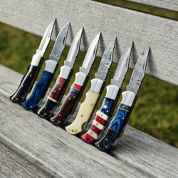Folding Knife Damascus Steel Custom Handmade Pocket Knife Forged Blade Full Tang Hunting Gift Survival Outdoor Camping