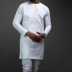 Mens prom Suit, African traditional wear, african mens wedding clothing, mens white clothing