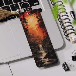 Tropical Bookmark Printable, Waterfall Sublimation Design, Sunset Bookmark Design