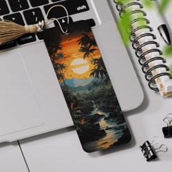 Tropical Bookmark Printable, Sunset Sublimation Design, Jungle Bookmark Design