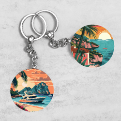 Summer Beach Keychain, Cruise Keychain Designs, Tropical Sunset Keychain Sublimation