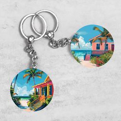 Summer Beach Keychain, Sea Keychain Designs, Tropical Keychain Sublimation
