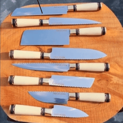 Chef Knife Set Custom Handmade Kitchen Knife Set Camel Bone Handle Knife Set D2 Tool Steel Hunting Camping Knife Outdoor