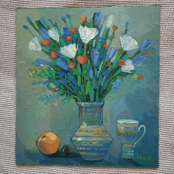 Oil painting Still life with flowers 19,7*17,8'
