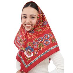 cotton Large Square Head Scarves - shawl head scarf - red Scarf for Women - shawl chapel Orthodox Prayer head covering