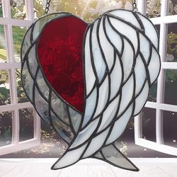 Gothic Stained Glass Heart Suncatcher, Goth Decor, Stained Glass Suncatcher, Gothic Home Decor, Angels Stained Glass