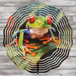 Green Frog Wind Spinner Design, Tropical Leaves Garden Spinner, Floral Wind Spinner