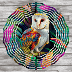 Owl Wind Spinner Design, Colorful Garden Spinner, Tropical Leaves Wind Spinner