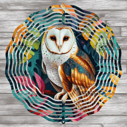 Owl Wind Spinner Design, Tropical Leaves Garden Spinner, Cute Bird Wind Spinner