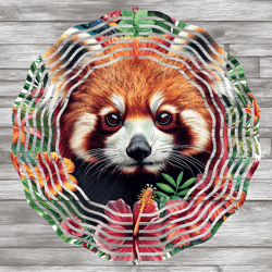 Red Panda Wind Spinner Design, Colorful Garden Spinner, Tropical Leaves Wind Spinner