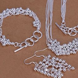 925 sterling silver grape beads jewelry set: bracelet, necklace, earrings for women - fashionable christmas party gifts