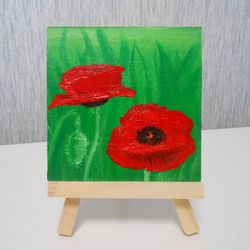 Poppies. Red flowers. Oil painting of red flowers.