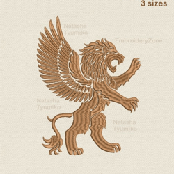 Lion with wings machine embroidery design, animal heraldic lion winged for coats of arms embroidery pattern wild cat