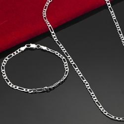 925 Sterling Silver 4MM Chain Jewelry Set: Noble Design for Men & Women, Perfect Christmas, Wedding Charms