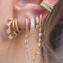 wholesale colorful zircon ear cuffs & dangle hoop earrings - keyounuo gold filled women's fashion jewelry set for partie