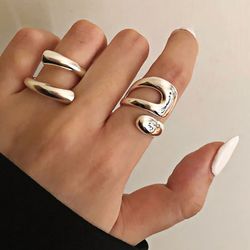 Silver Minimalist Cuff Rings for Women: New Fashion Geometric Party Jewelry Gifts 1