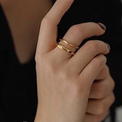 eManco Handmade Geometric Wave Rings in Gold & Silver for Women and Couples