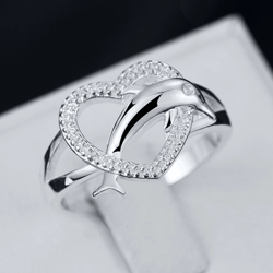 925 Sterling Silver Love Dolphins Heart Rings for Women: High-Quality Couple Gifts for Fashion, Party & Wedding Jewelry