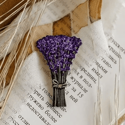lavender brooch, wooden flower brooch, miniature wood brooch