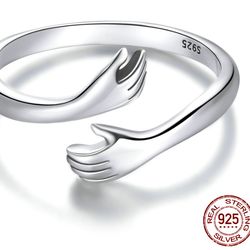 bamoer 925 silver adjustable women's hug ring: warmth & love, 3 colors