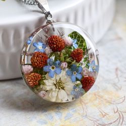 Real strawberry pendant. Real fittonia pendant. Flowers in resin.