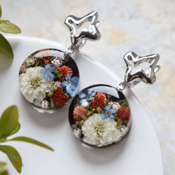 Real strawberry and forget-me-not earrings. Earrings with strawberry. Real strawberry in resin.