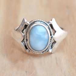 Larimar Ring, Sterling Silver Ring, Larimar Gemstone Handmade Ring For Women, Stone Ring, Blue Larimar Ring Gift For Her