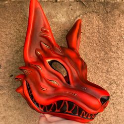 Red Kitsune mask Wearable, Fox mask, Japanese Kitsune mask Cosplay