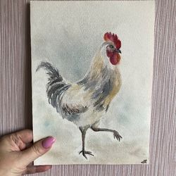 Rooster bird wall art painting living room original watercolour hand painted modern painting