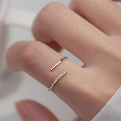 modian 925 sterling silver adjustable zirconia open ring - perfect for women's party jewelry, stackable & elegant gifts