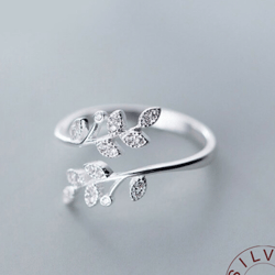 handmade korean zircon leaf ring - 925 sterling silver, retro style, ideal couple gift