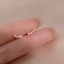 925 sterling silver korean pave zircon mini stud earrings for teens - daily & party piercing jewelry