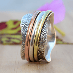 Spinner Ring Sterling Silver For Women, Anxiety Ring Spinner, Thumb Ring Wide Band Ring, Silver Fidget Ring Spinner Gift