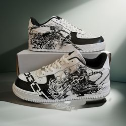 custom shoes air force 1, unisex shoe, gift, white, black, customization sneakers , personalized gift, Ghost Rider art
