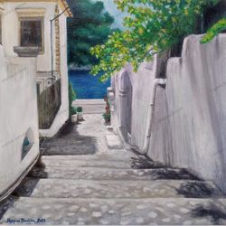 Steps to the coastline oil painting on canvas