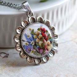 Real veronica pendant. Real flower necklace. Flowers in resin.