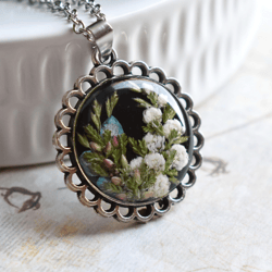 Real Ozothamnus pendant. Real flower necklace. Flowers in resin.