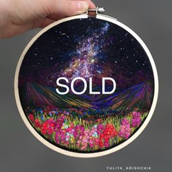 Embroidery & needle felted art, wall hanging Space art