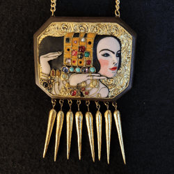 Necklace - brooch "Klimt.Waiting". Art nouveau necklace, gold necklace, gold brooch.