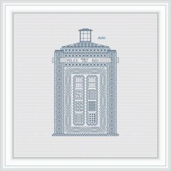 Blackwork Tardis Police box Doctor Who ornament monochrome Dr Who Time Machine blue counted cross stitch patterns PDF