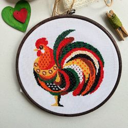 Bird cross stitch pattern Rooster counted chart Folk art bird Rooster embroidery pattern Easy modern red bird Animal