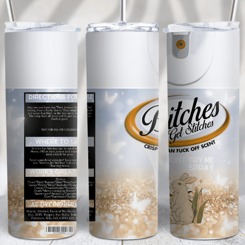 New Bitches get Stitches PNG 20oz Standard Skinny Tumbler Image - Gold Bunny