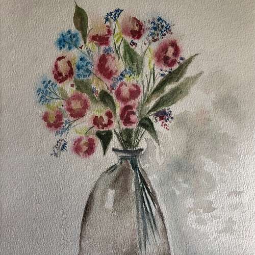 Bouquet in the vase wall art painting living room original watercolour hand painted modern painting