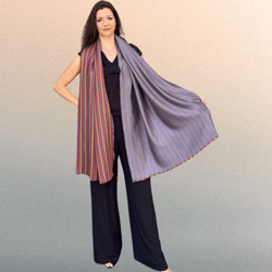 pink, mustard and green classic wool & silk striped scarf