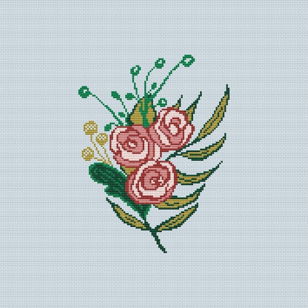 Contrast Stitching Rvk Roses Flowers cross stitch pattern Garden primitive roses counted | Inspire ...