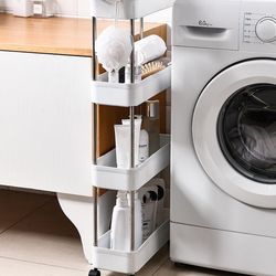 1pcs 3/4 tier rolling utility cart storage shelf movable gap storage rack kitchen bathroom slim slide organizer shelf