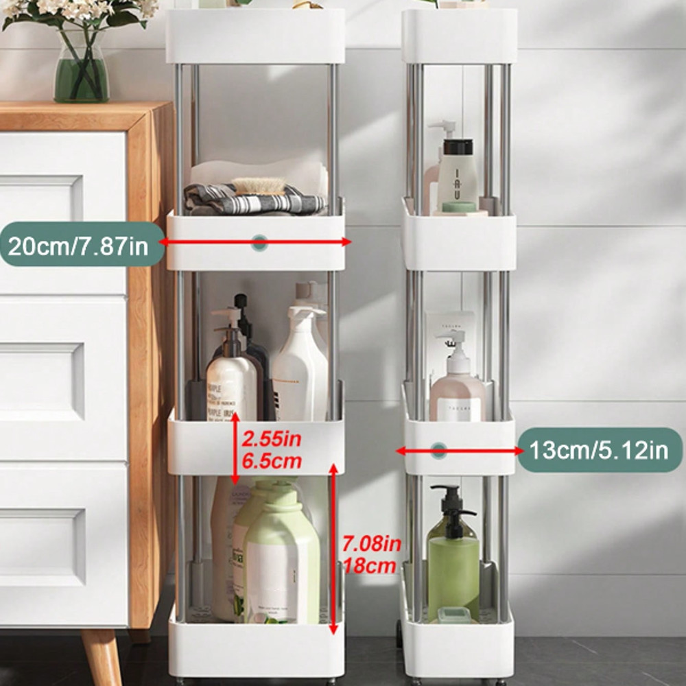 xm5q1pcs34TierRollingUtilityCartStorageShelfMovableGapStorageRackKitchenBathroomSlim