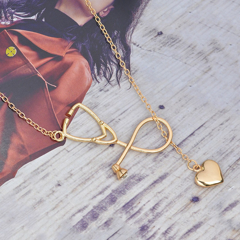 Heart Stethoscope Necklace gold